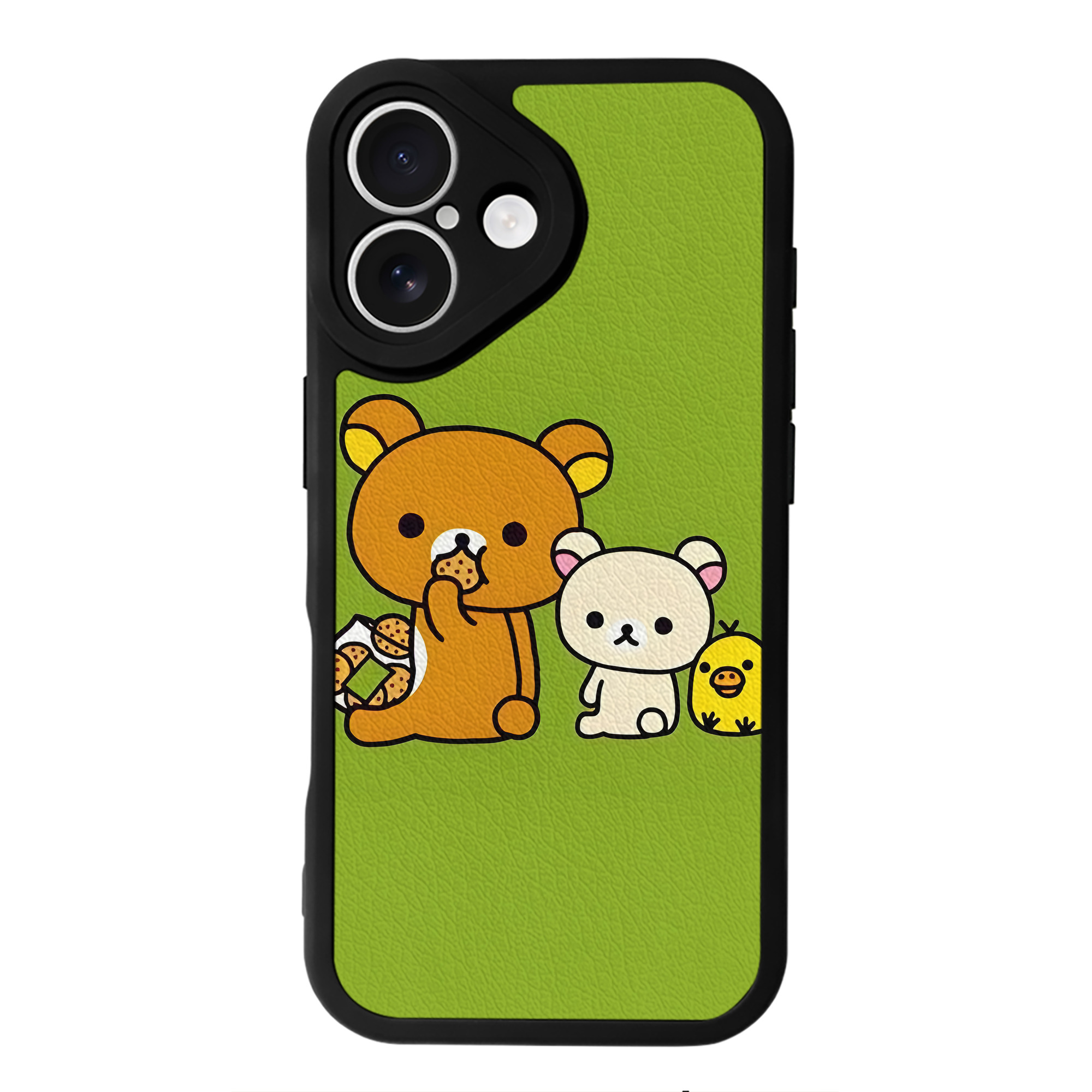 （画像用） リラックマ リラックマ キイロイトリ Rilakkuma Korilakkuma Kiiroitori 【iPhone 16シリーズ対応】シリコンスマホケース（レザー調） 材質：シリコン